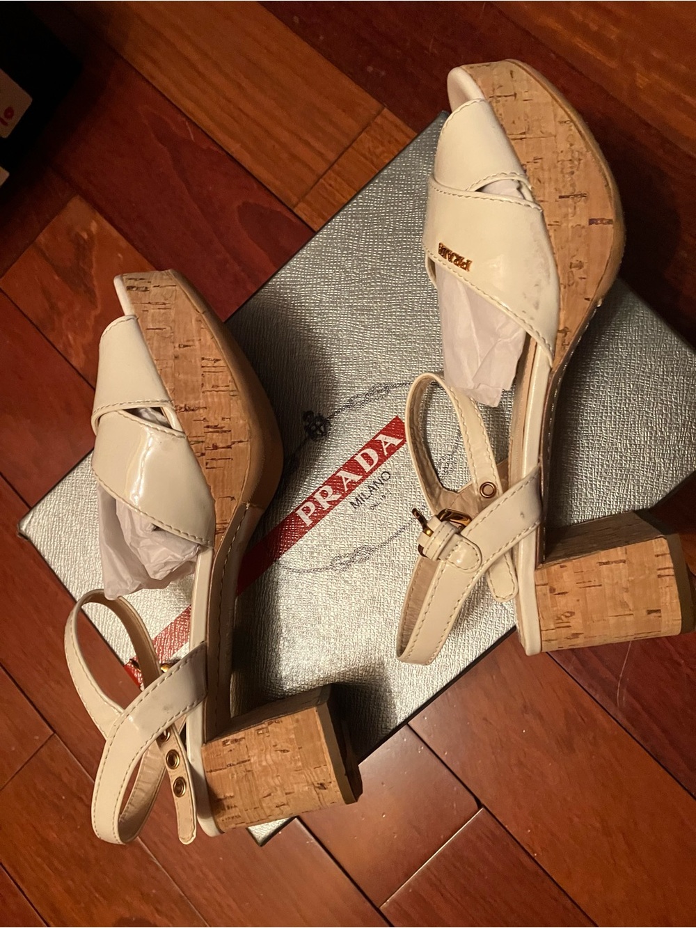 Prada Cream Leather Cross-Vamp Slingback Sandals - Picture 2 of 5